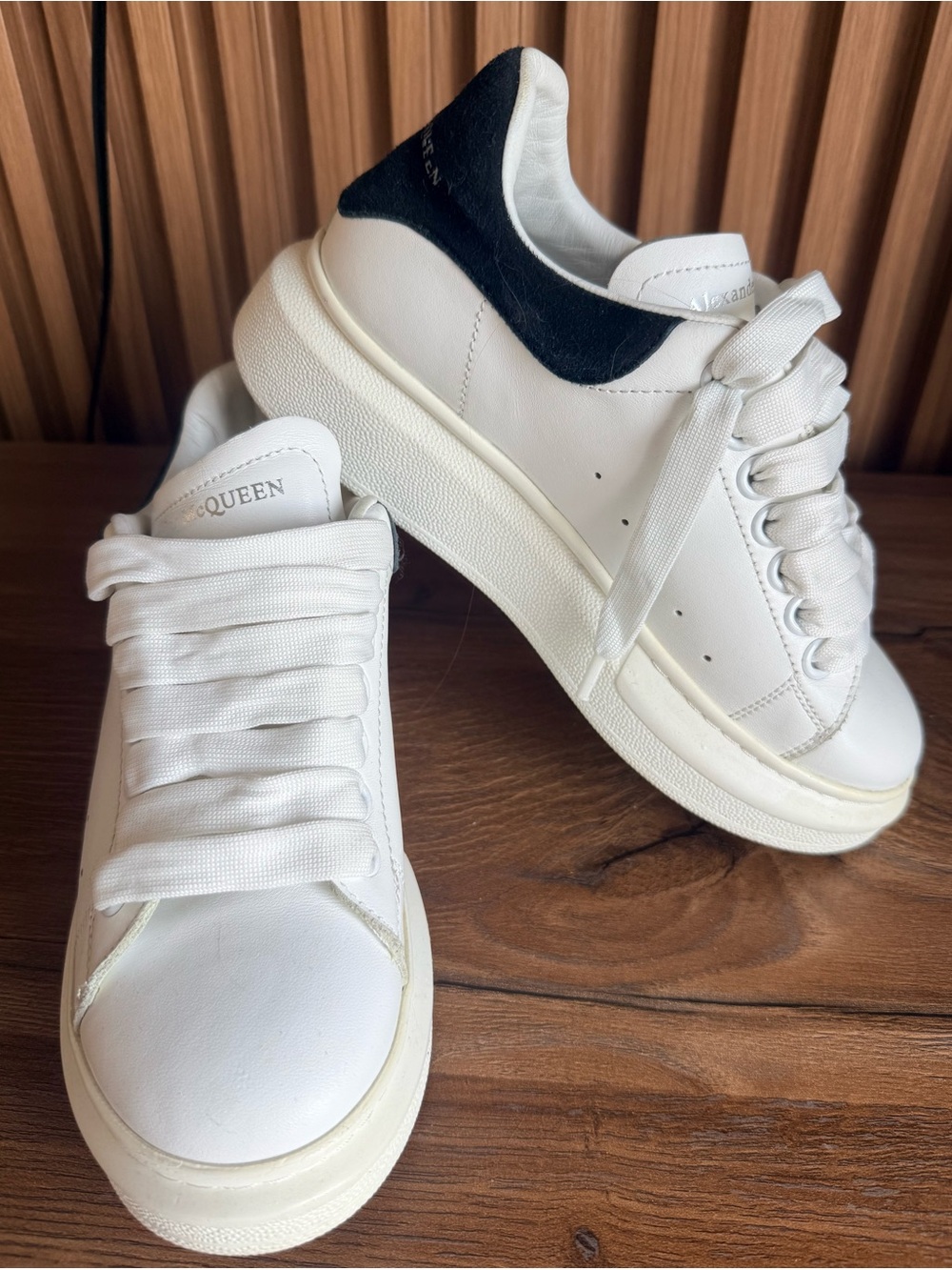Alexander McQueen White Leather Sneakers with Black Heel Accent